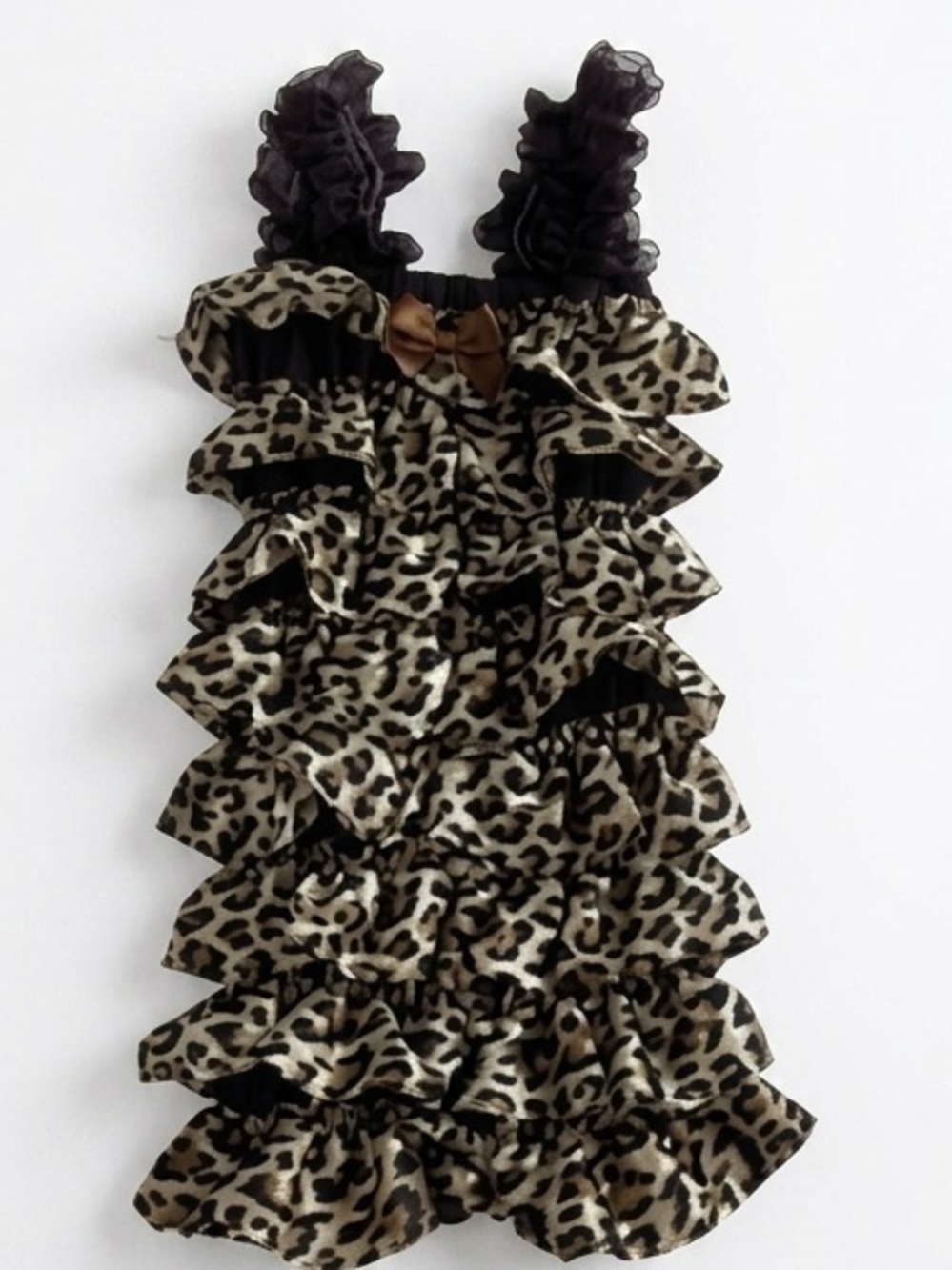 Handmade Baby Girl Leopard Print Ruffle Romper Gold & Brown 6-9M